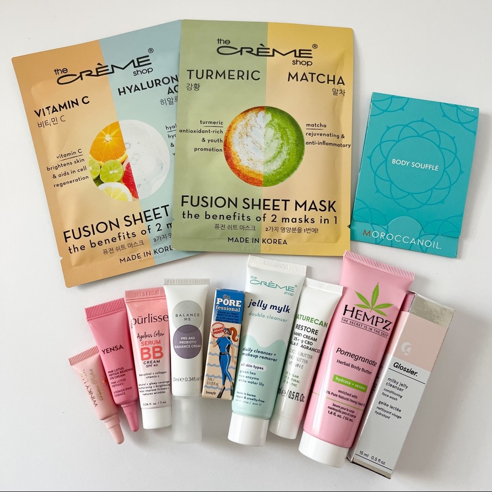 12 Skincare Samples - Benefit, Glossier, Winky Lux, etc…